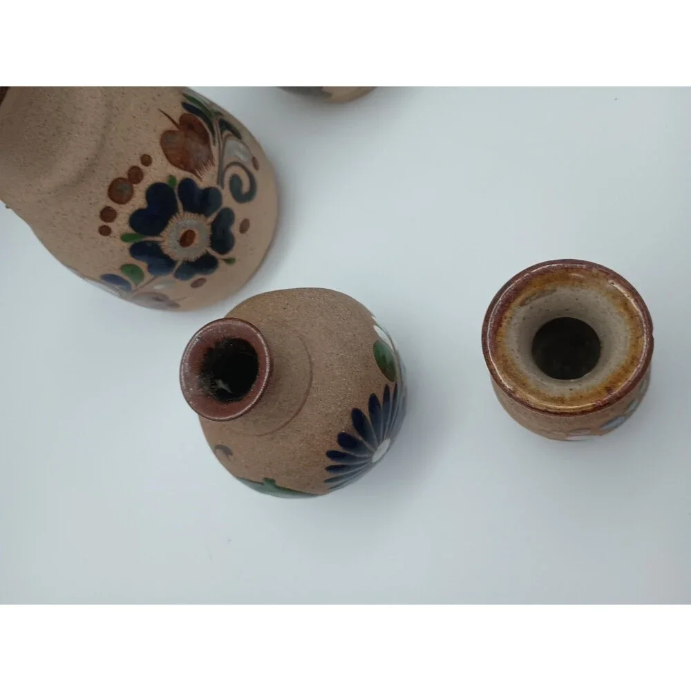 Tonala Sandstone Pottery Mexico Vases Floral Lot Of 4